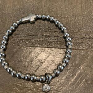 Silver Beaded Bracelet with Cross Charm
